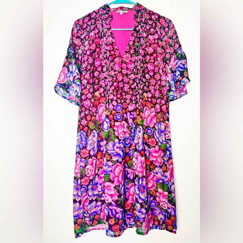 Wolf & Badger Niza Floral Short Pleated Multicolor Dress Size Medium $204